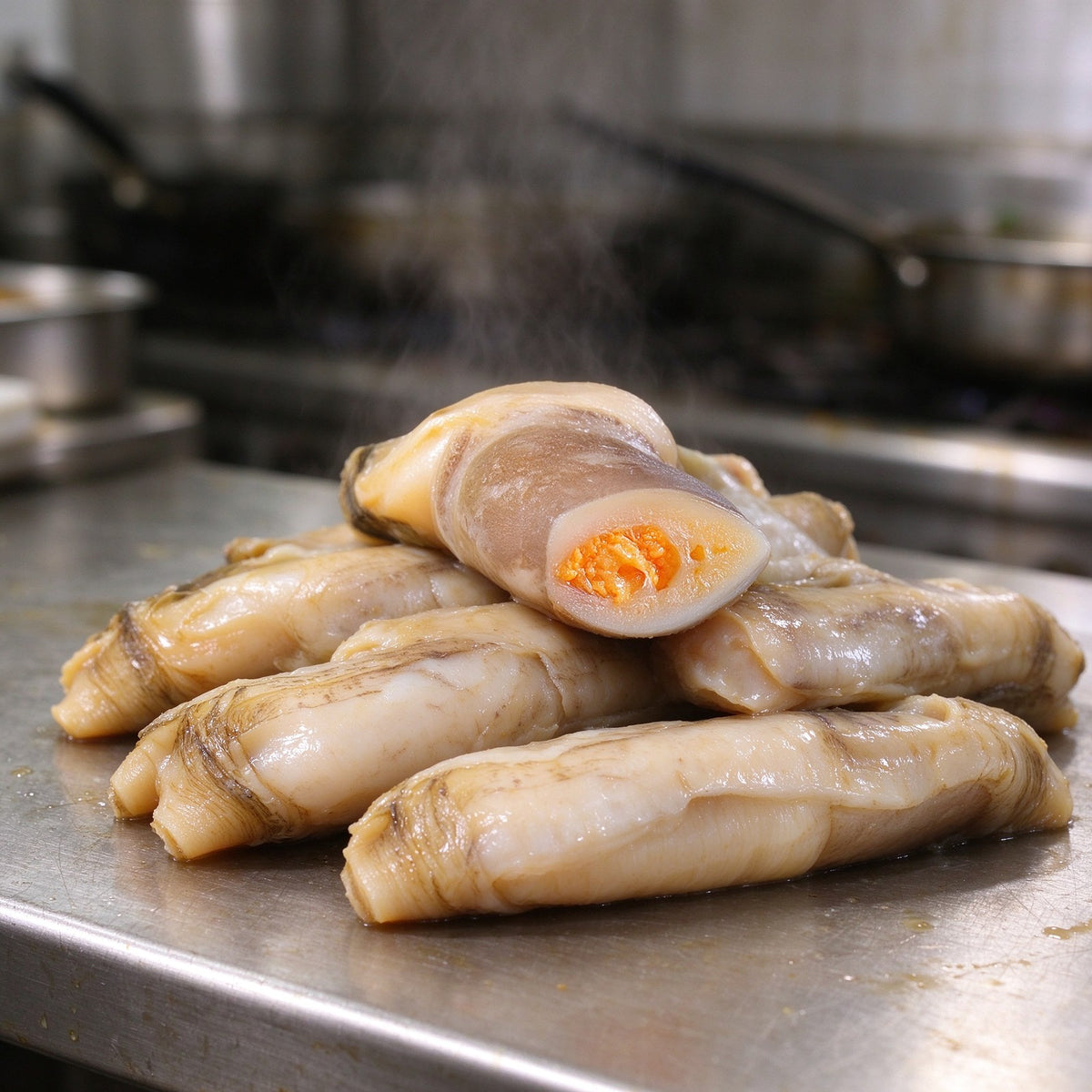 Steamed Bamboo Clams with Orange Roe
