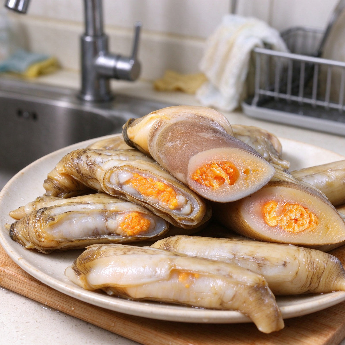 Steamed Bamboo Clams with Orange Roe